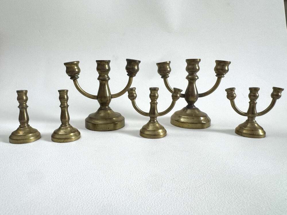 Vintage Mini Brass Candelabras Candlesticks Lot of 6 Dollhouse Decor Candle